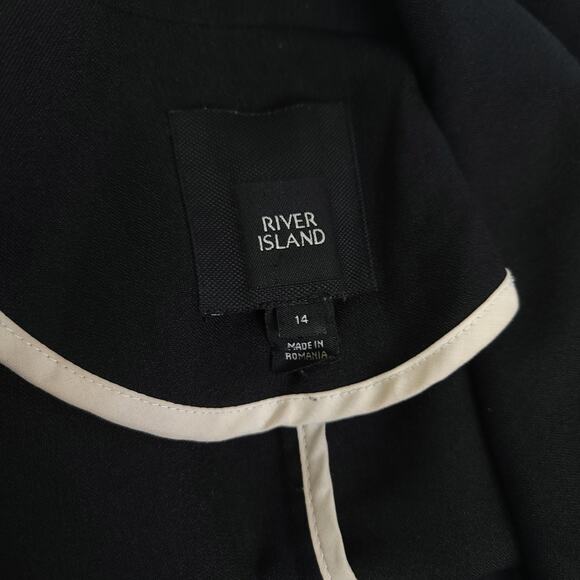 River Island Double Breast Blazer Jacket Black w/ White Button Contrast, Size 14 - Picture 4 of 12